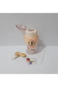 Renkli Çiçekler Askılı Pipetli Karikatür Dekorlu Çocuk Matarası Çok Amaçlı Suluk - 3