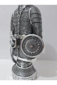 Renkli Çiçekler Metal Döküm Ofis Ev Için Dekoratif Gümüş Zırh Obje 34x14 Cm - 7