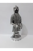 Renkli Çiçekler Metal Döküm Ofis Ev Için Dekoratif Gümüş Zırh Obje 34x14 Cm - 6