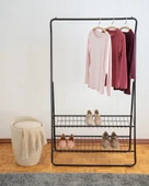 Saban Metal Elbise Askılığı – 2 Katlı Ayakkabılık Raflı Portatif Kıyafet Askı Standı | 92 x 159 x 48 cm - 2