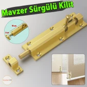 Mavzer Sürgü Kilit Vidalı Metal Kapı Pencere İç Dış Dolap Kilidi Sürgüsü Emniyet Mandalı Pirinç Renk - 1