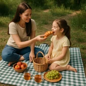 Kendinden Çantalı Haki Ekose Piknik Örtüsü 150X150 cm Taşınabilir Cırtlı Piknik Matı, Taşıma Kordonlu, Ince Katlanabilir Örtü - 1