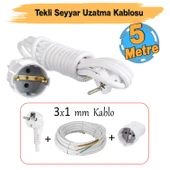 Seyyar Uzatma Kablosu 5 Metre Topraklı Fiş Monofaze CCA Priz 3x1 mm Beyaz Kablo H05VV-F - 1