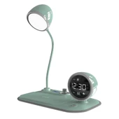 S-link SL-CW21 Yeşil Telefon Uyumlu Fast Şarj 15W Ayarlanabilir Led Işıklı LCD Ekran Double Alarmli Masa Lambası - 6