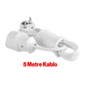 Seyyar Uzatma Kablosu 5 Metre Topraklı Fiş Monofaze CCA Priz 3x1 mm Beyaz Kablo H05VV-F - 3
