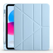 İpad 10.Nesil 10.9 inç 2022 Uyumlu Üçgen Katlanabilir Kalemlikli Yatay Dikey Standlı Akıllı Kılıf  Mavi thumbnail 2