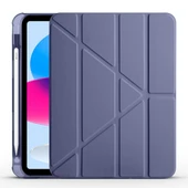 İpad 10.Nesil 10.9 inç 2022 Uyumlu Üçgen Katlanabilir Kalemlikli Yatay Dikey Standlı Akıllı Kılıf  Lavanta thumbnail 2