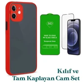 Apple iPhone 12 Uyumlu Montreal Kılıf Ve Tam Kaplayan Cam Set Kırmızı thumbnail 1