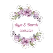 Kare çiçekli Kına Nişan Düğün 3x3 cm özel etiket / 50 adet sticker - 1
