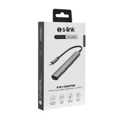 S-link SWV-USBC024 4 in 1 Gri Metal TypeC to 2*USB2.0 USB-C, 3.5mm Aux Port Type C Adaptör - 3
