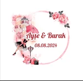 Romantik Gül Çelengi Etiketi Kına Nişan Düğün 3x3 cm özel etiket / 50 adet sticker - 1