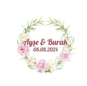 Basit Yapraklı Yuvarlak Çelenk Etiketi Kına Nişan Düğün 3x3 cm özel etiket / 50 adet sticker - 1