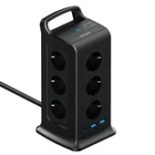S-link PRZ02 VoltBar 12 Soketli 2*USB+TYPE-C PD Hızlı Şarjlı 2M 1050 Joule Tam Bakır Kablolu Kule Akım Koruma Grup Priz - 2