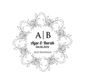 Gül Çerçeveli Yuvarlak Mühür (Çizgi) Kına Nişan Düğün 3x3 cm özel etiket / 50 adet sticker - 1
