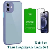 Apple iPhone 12 Uyumlu Montreal Kılıf Ve Tam Kaplayan Cam Set Lavanta Gri thumbnail 1