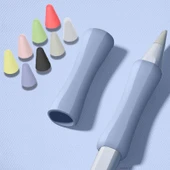 Apple Pencil 1-2 Nesil Pro USB-C Uyumlu Soft Yumuşak Silikon Kalem Tutucu ve 8'li Kalem Ucu Koruyucu  Lavanta - 2