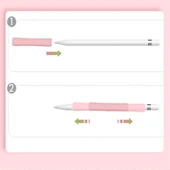 Apple Pencil 1-2 Nesil Pro USB-C Uyumlu Soft Yumuşak Silikon Kalem Tutucu ve 8'li Kalem Ucu Koruyucu  Pembe - 4