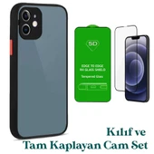 Apple iPhone 12 Uyumlu Montreal Kılıf Ve Tam Kaplayan Cam Set Siyah thumbnail 1