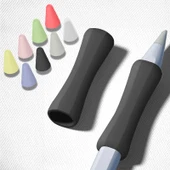 Apple Pencil 1-2 Nesil Pro USB-C Uyumlu Soft Yumuşak Silikon Kalem Tutucu ve 8'li Kalem Ucu Koruyucu  Siyah - 2