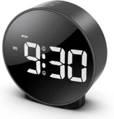 Yuvarlak Siyah Dijital LED Masa Saati USB Güç Saat Erteleme Modern Saat - 1