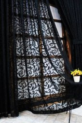 Pileli Bağlamalı Tül Fon Perde - Takım (2 Adet)  Siyah 100 x 260 cm - 2