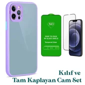 Apple iPhone 11 Pro Max Uyumlu Montreal Kılıf Ve Tam Kaplayan Cam Set Lila - 1