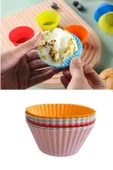 6 Adet Yıkanabilir Mini Tırtıklı Muffin Kalıbı- Ribanalı Kek-Cupcake- Renkli Hamur Işi Kabı - 1