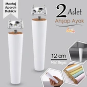 2 Adet Ahşap Ayak 12 Cm Beyaz M8 Civatalı Bağlantı Aparatlı Dolap Mobilya Koltuk Kanepe Destek Ayağı Ayakları thumbnail 1