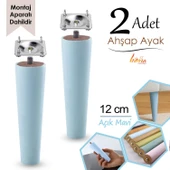 2 Adet Ahşap Ayak 12 Cm Açık Mavi M8 Civatalı Bağlantı Aparatlı Dolap Mobilya Koltuk Kanepe Destek Ayağı Ayakları - 1