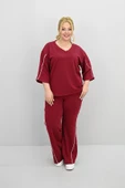 Kadın Büyük Beden Kısa Kollu V Yaka Ara Biye Detaylı Eşofman Takımı 8181-25 - 9