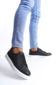 ET166 Prestige Bağcıklı Cilt Kapitone Desenli Erkek Günlük Sneaker Ayakkabı BT - Siyah thumbnail 2