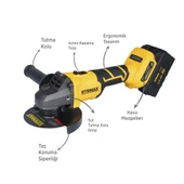 RTS5050 Şarjlı Avuç Taşlama Makinası Kömürsüz 125mm 8.500 Rpm 2x4 Ah 20V Çift Akü S-Lion - Akü Dahil - 3