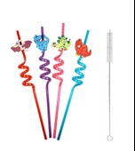 5 Parça Renkli Pipet Seti - Emojili Spiral Kokteyl- Çocuk Pipeti Temizleme Fırçalı - 2