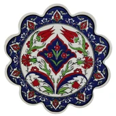 Çini Desenli Çiçekler Seramik Nihale 18 Cm Koruyucu Kaydırmaz Altlik Model 2 - 1