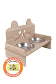 Ahşap Kulaklı Kedi Mama Su Kabı Standı, Kedi Mama Kabı, Kedi Paspası - 1