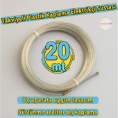 20 Metre Plastik Kaplama Spiral Kablo Çekme Teli Elektrikçi Sustası Kılavuz Tel Tesisat Usta Tip Yay - 1