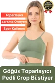Göğüs Toparlayıcı Sarkma Önleyen Gündelik Spor Kullanım İnce İp Askılı Pedli Çizgili Crop Büstiyer - 1