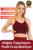 Göğüs Toparlayıcı Sarkma Önleyen Gündelik Spor Kullanım İnce İp Askılı Pedli Çizgili Crop Büstiyer - 1