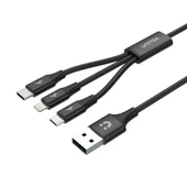 UNITEK USB-A 3in1 HIZLI ŞARJ KABLOSU 1.2MT 2.4A MICRO USB, TYPE-C, LIGHTNING (C14049BK) - 1