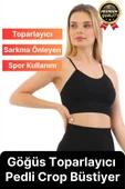 Göğüs Toparlayıcı Sarkma Önleyen Gündelik Spor Kullanım İnce İp Askılı Pedli Çizgili Crop Büstiyer - 1