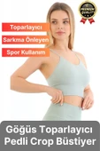 Göğüs Toparlayıcı Sarkma Önleyen Gündelik Spor Kullanım İnce İp Askılı Pedli Çizgili Crop Büstiyer - 1