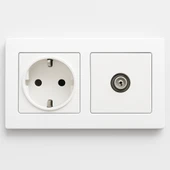 Karen İkili Beyaz Çerçeve Priz Seti Topraklı Elektrik Prizi TV Anten Prizi F Tipi Ofis ve Ev Kullanımı - 1