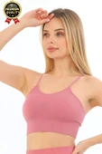 Göğüs Toparlayıcı Sarkma Önleyen Gündelik Spor Kullanım İnce İp Askılı Pedli Çizgili Crop Büstiyer - 3
