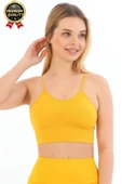 Göğüs Toparlayıcı Sarkma Önleyen Gündelik Spor Kullanım İnce İp Askılı Pedli Çizgili Crop Büstiyer - 3