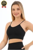 Göğüs Toparlayıcı Sarkma Önleyen Gündelik Spor Kullanım İnce İp Askılı Pedli Çizgili Crop Büstiyer - 3