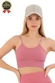 Göğüs Toparlayıcı Sarkma Önleyen Gündelik Spor Kullanım İnce İp Askılı Pedli Çizgili Crop Büstiyer - 2