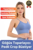 Göğüs Toparlayıcı Sarkma Önleyen Gündelik Spor Kullanım İnce İp Askılı Pedli Çizgili Crop Büstiyer - 1