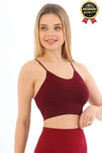 Göğüs Toparlayıcı Sarkma Önleyen Gündelik Spor Kullanım İnce İp Askılı Pedli Çizgili Crop Büstiyer - 4