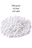 500 gram 18mm Beyaz Renk Plastik İnci Boncuk Çanta ve Takı Yapım Boncuğu (~110 adet) - 1