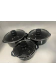 CAM KAPAK EMAYE TENCERE SETİ 14-16-18 CM - 2